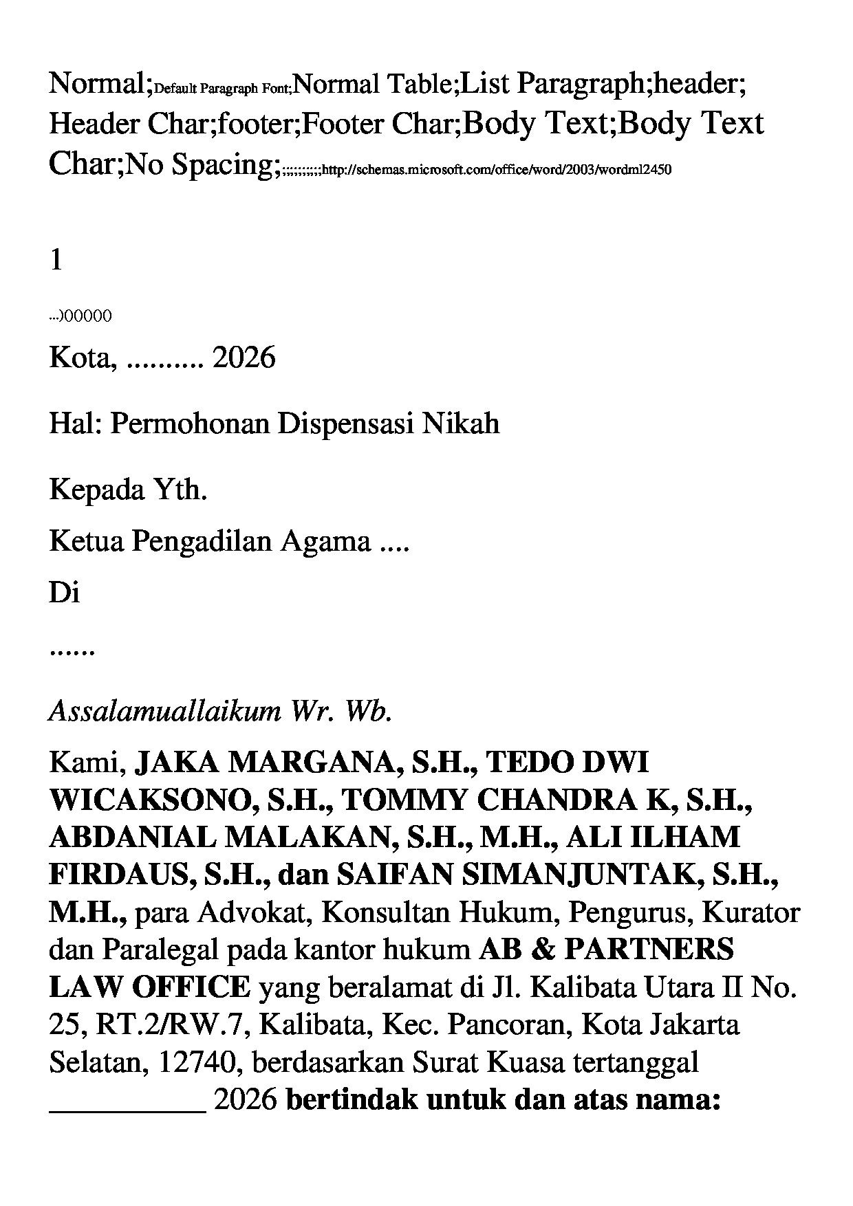 Halaman pertama dokumen Surat Permohonan Dispensasi Nikah untuk Anak Laki-Laki