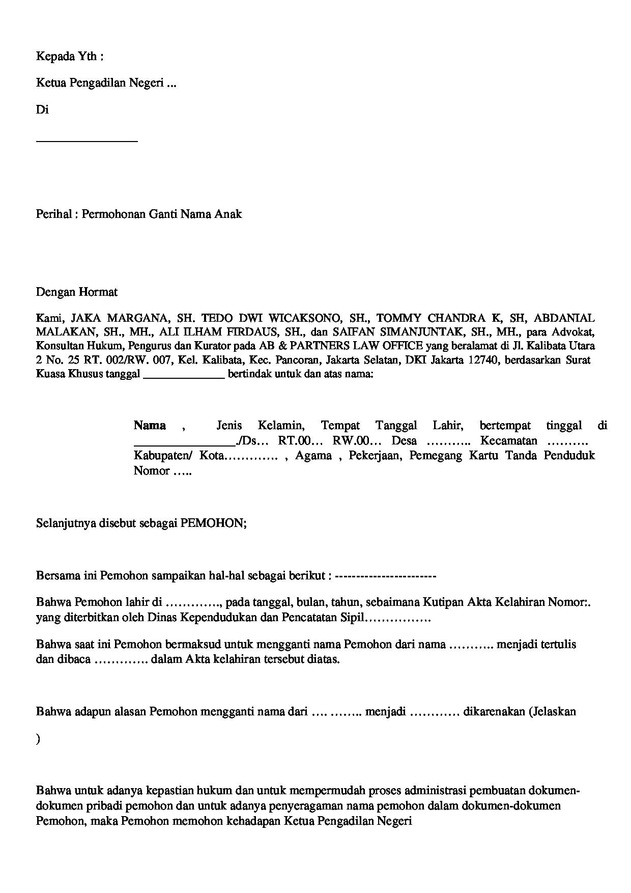 Halaman pertama dokumen Permohonan Ganti Nama Pribadi