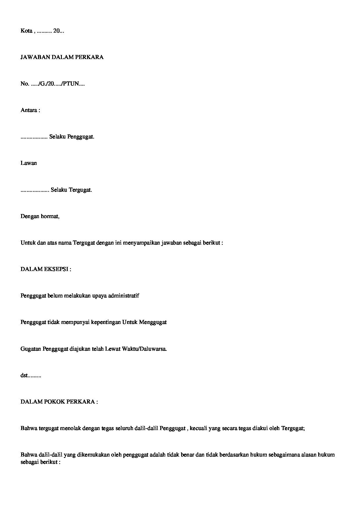 Halaman pertama dokumen Template Surat Jawaban Tergugat (PTUN)