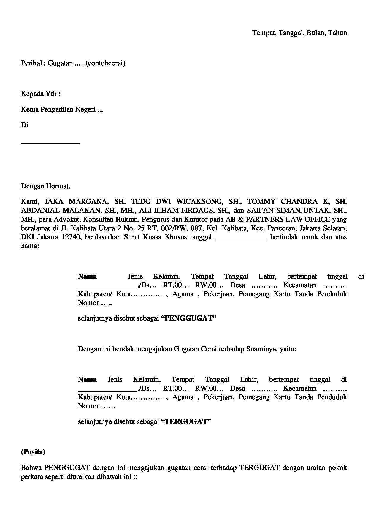 Halaman pertama dokumen Gugatan Cerai untuk Pasangan Non-Muslim