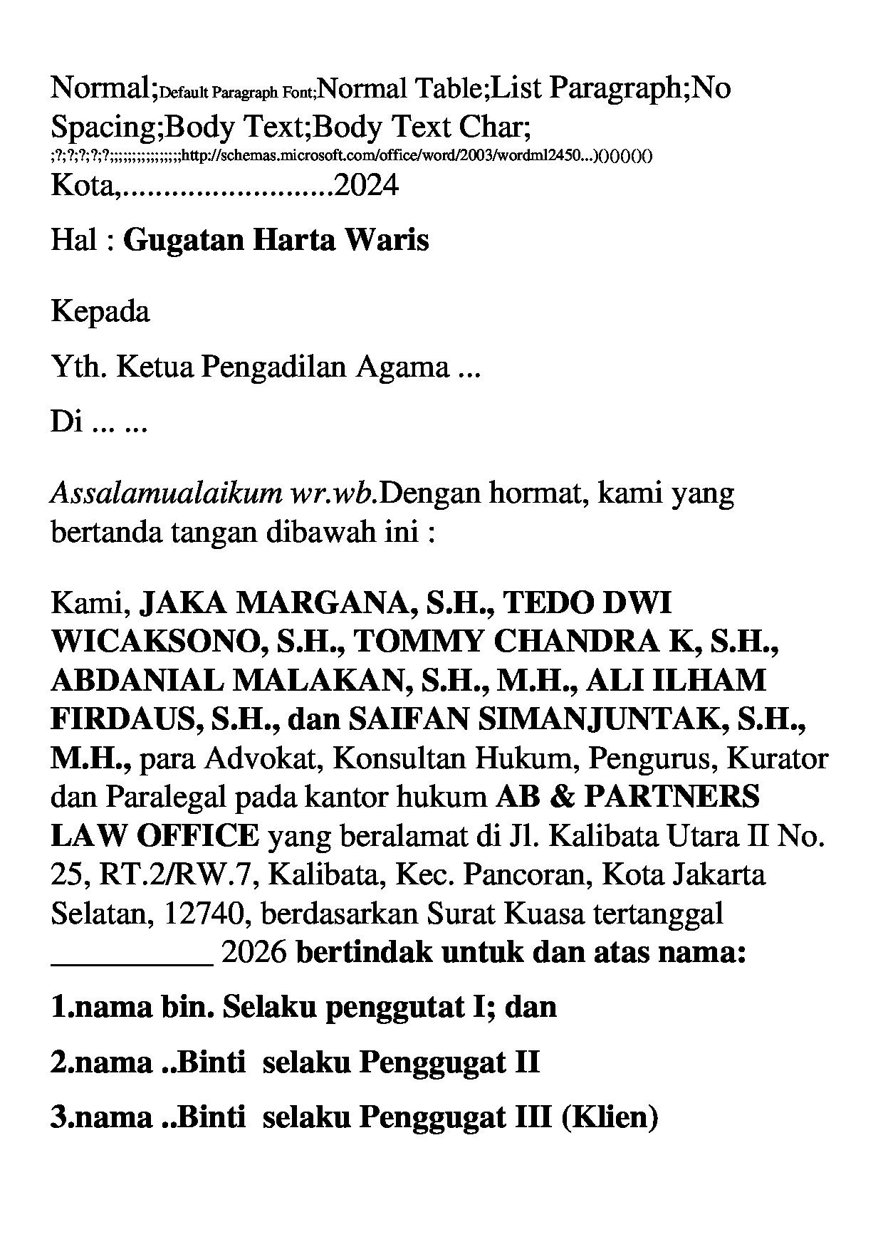 Halaman pertama dokumen Gugatan Harta Warisan