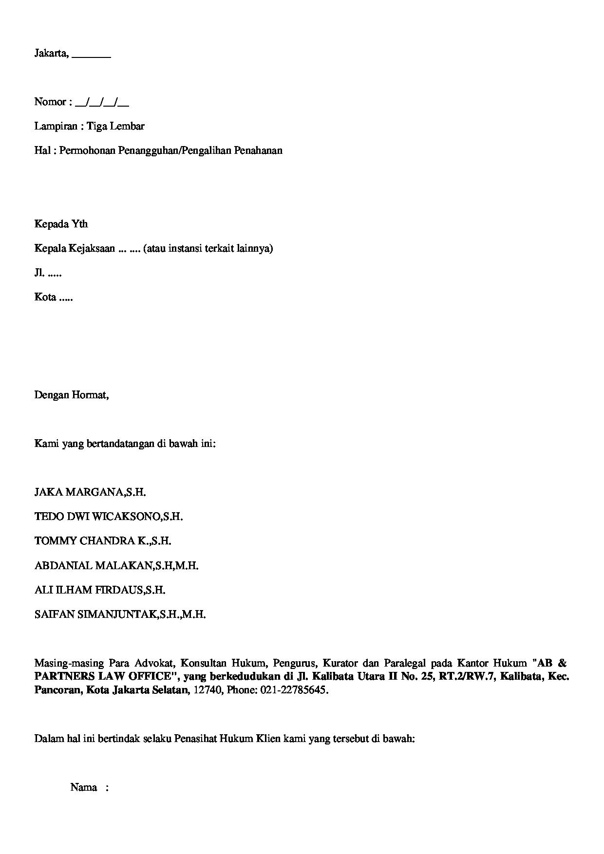 Halaman pertama dokumen Permohonan Penangguhan Penahanan ke Kejaksaan