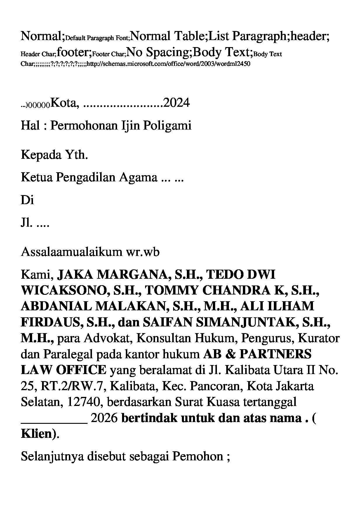 Halaman pertama dokumen Permohonan Ijin Poligami (Versi 2)
