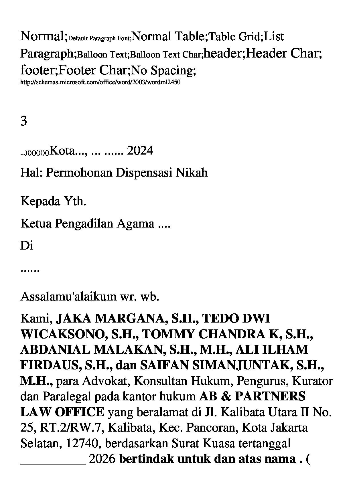 Halaman pertama dokumen Surat Permohonan Dispensasi Nikah untuk Anak Perempuan