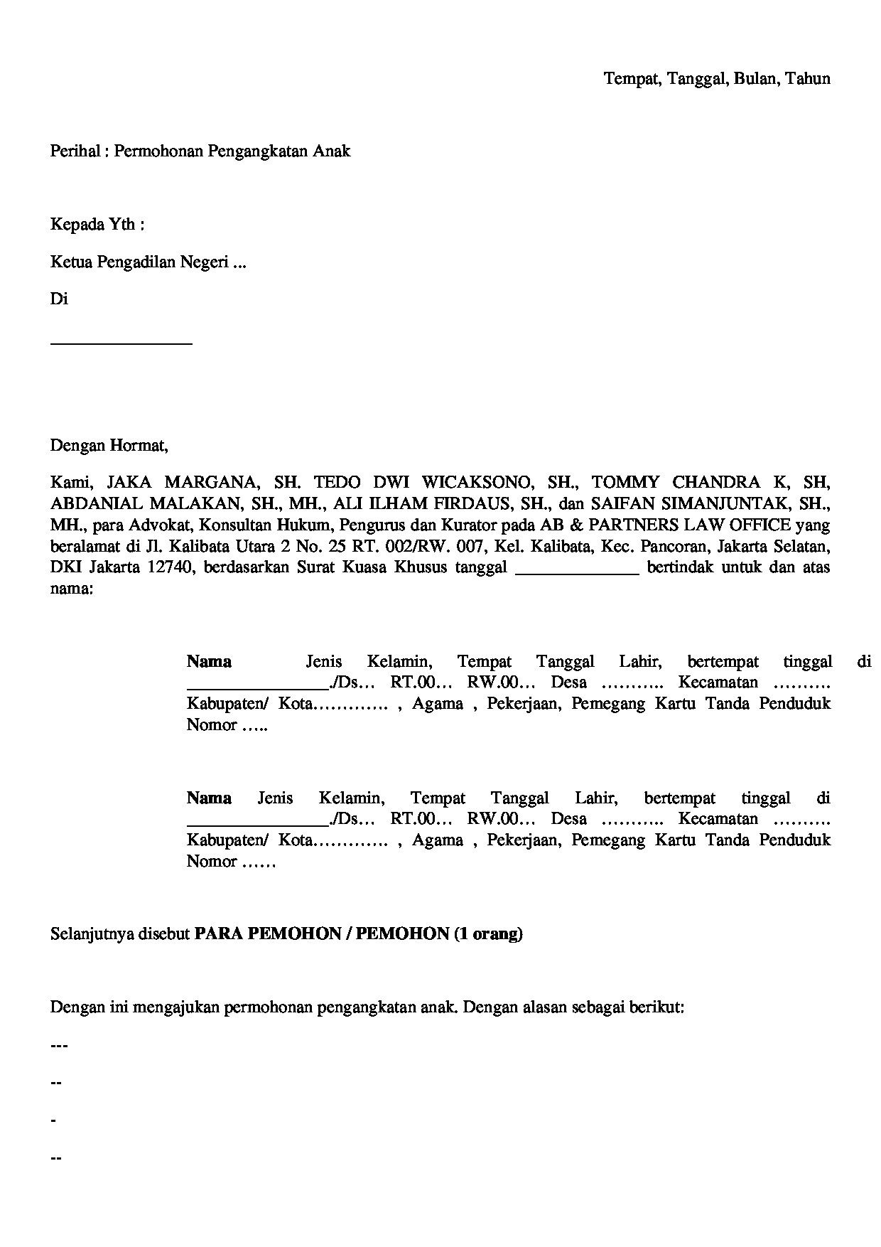 Halaman pertama dokumen Permohonan Pengangkatan Anak (Adopsi)