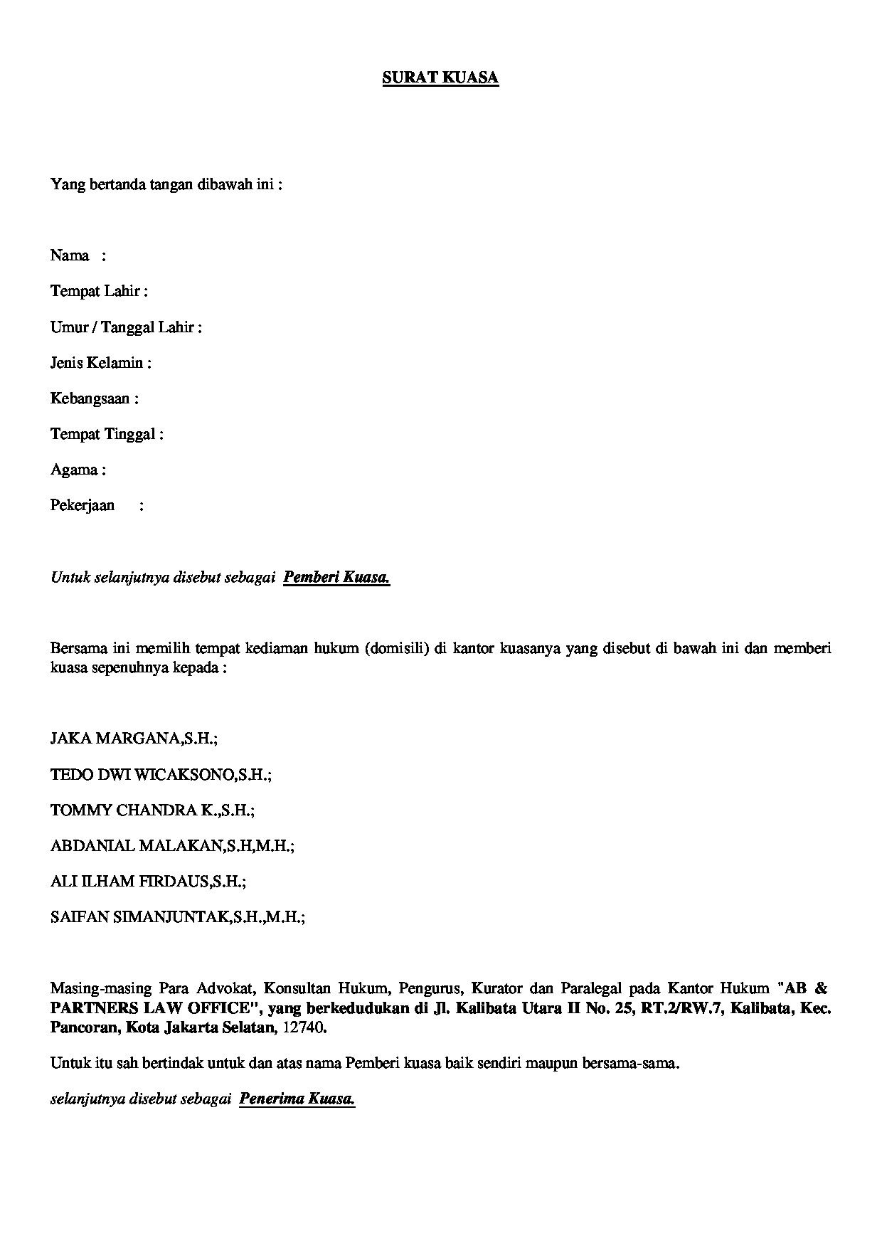 Halaman pertama dokumen Surat Kuasa Pendampingan Terdakwa
