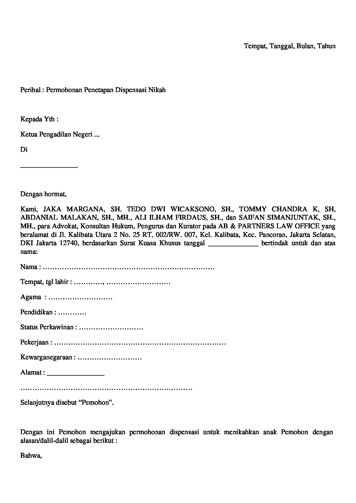 Halaman pertama dokumen Permohonan Dispensasi Nikah bagi Anak di Bawah Umur (Versi 2)